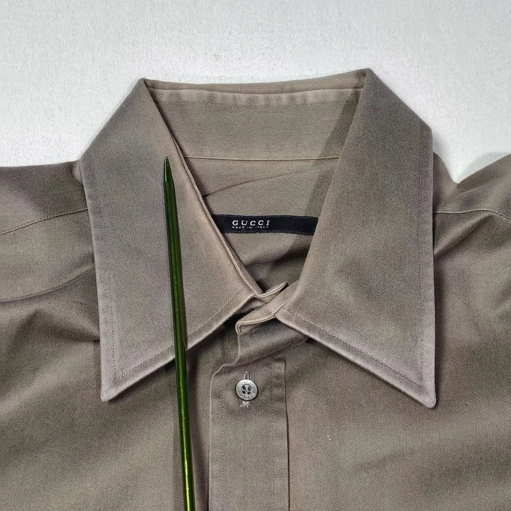 Gucci Mens Button Down Shirt 16.5 42 Brown Cotton Blend Made in Italy Designer